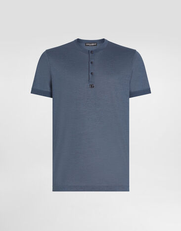 Dolce & Gabbana Silk grandad-neck t-shirt with embroidery Grey G8QK3ZG7PGO