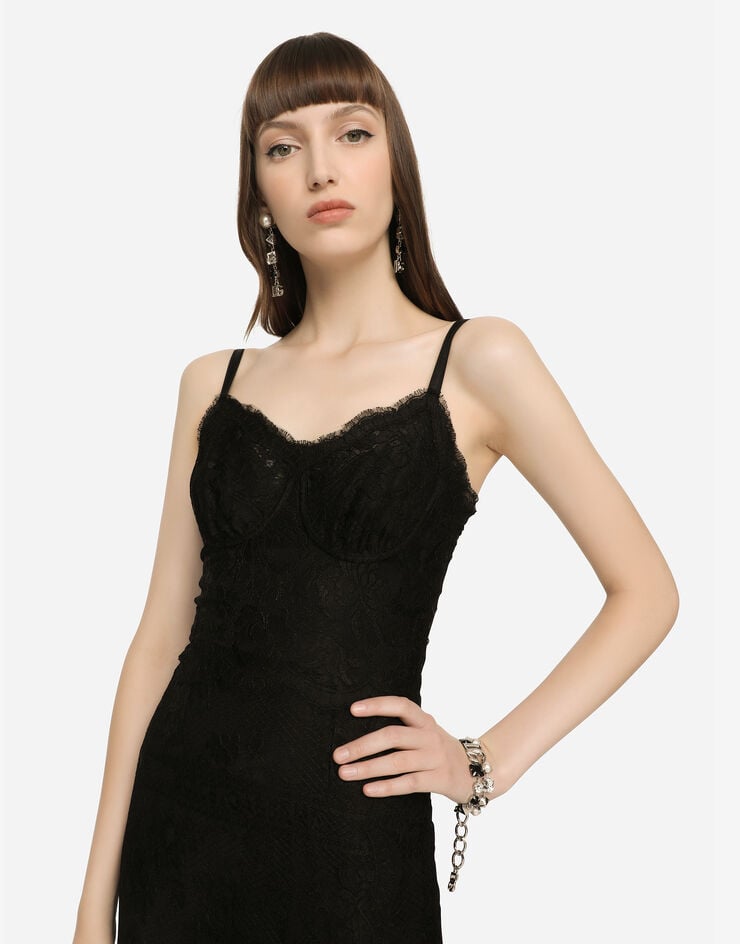 Dolce & Gabbana Vestido midi de encaje con doble festón Negro F6R1ZTHLMPB