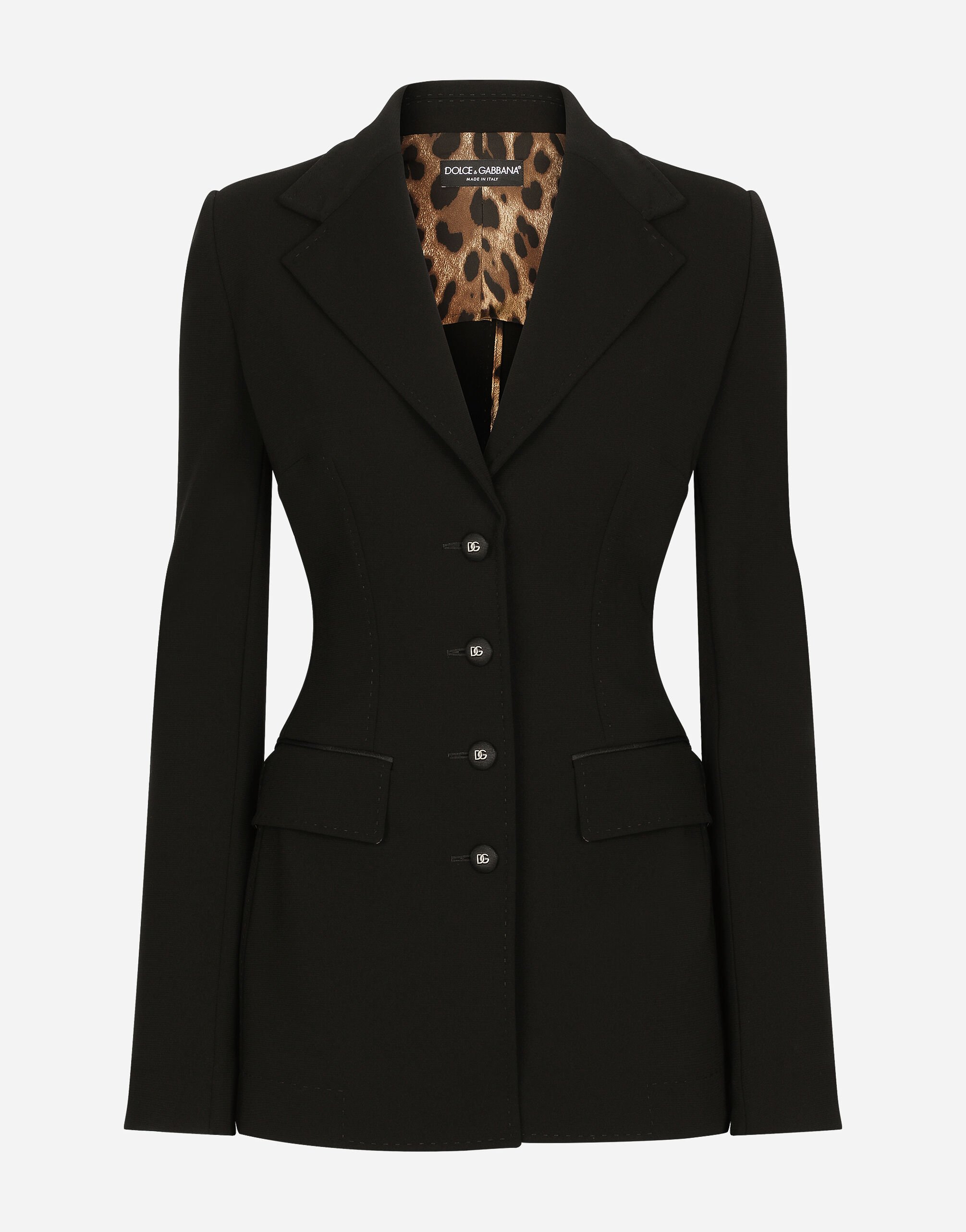 Dolce & Gabbana Single-breasted Turlington jacket in jersey Milano rib Black F27AGTFMTAC