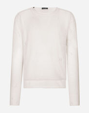 Dolce & Gabbana Round-neck technical linen sweater with rips White GXX46TJBSIO