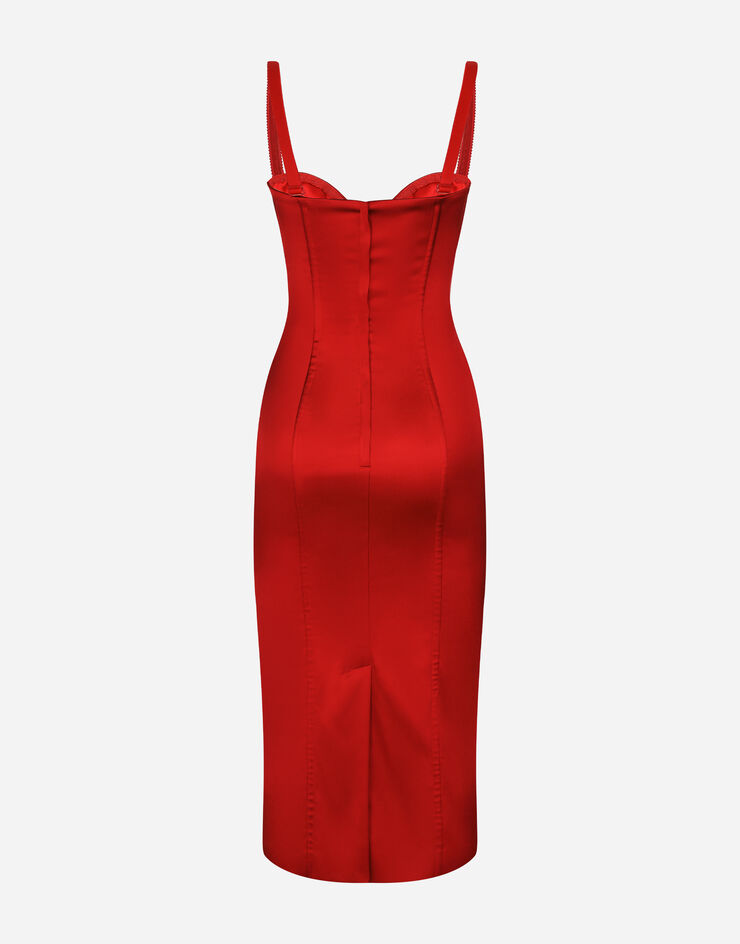 Dolce&Gabbana Vestido longuette con corpiño corsetero de raso Rojo F6DIHTFURHM