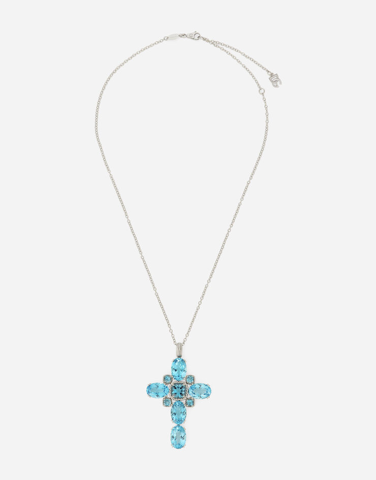 Dolce & Gabbana Pendentif Anna en or blanc 18 ct avec topazes bleu suisse Blanc WAQA4GWTOLB