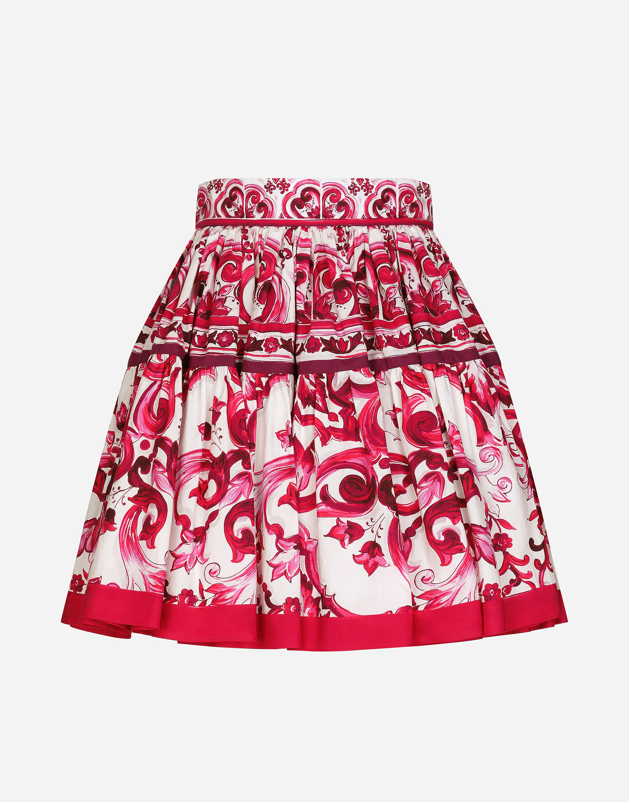 Short Majolica print poplin skirt in Multicolor for