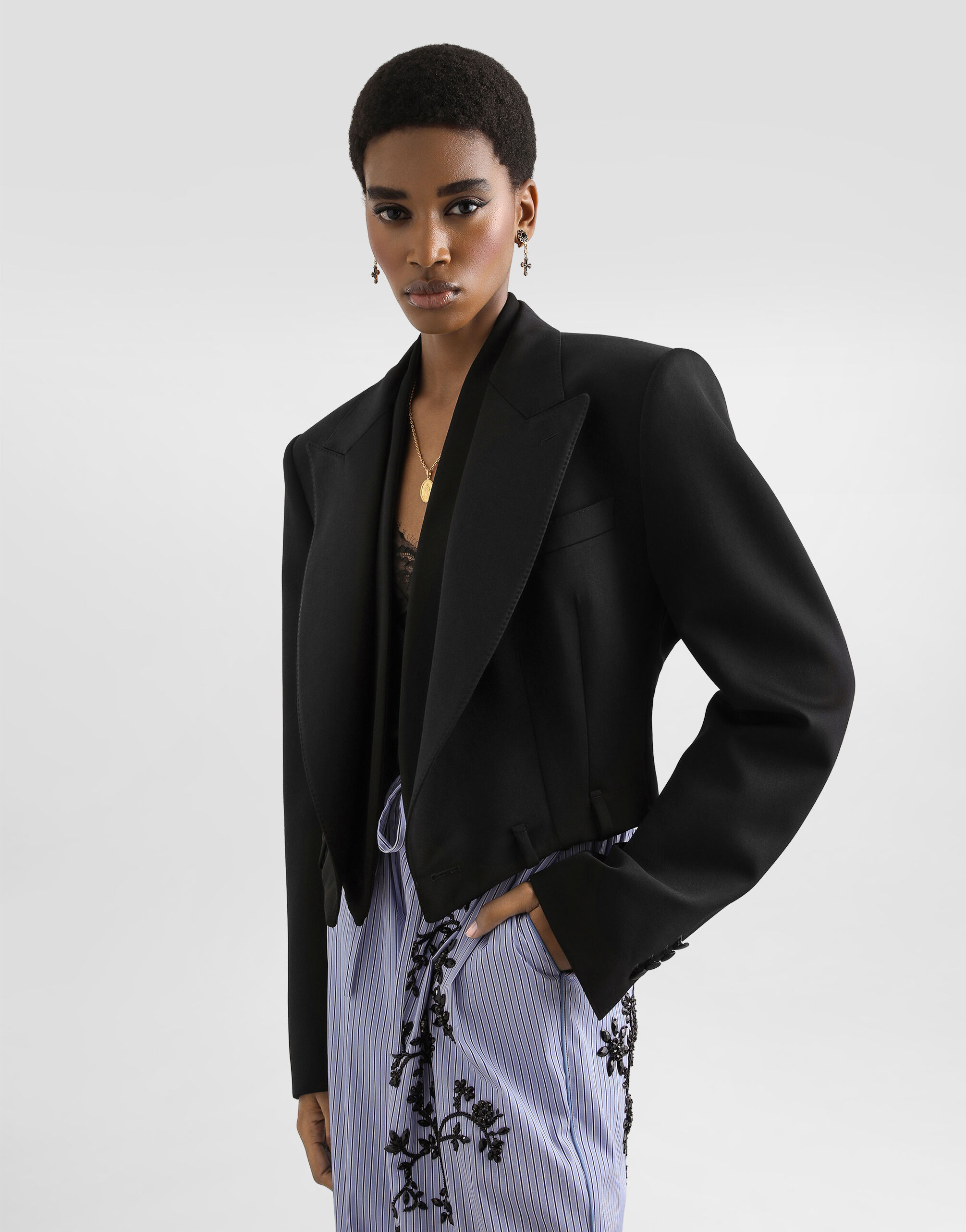 Sicilia double-breasted jacket in wool gabardine in Black for