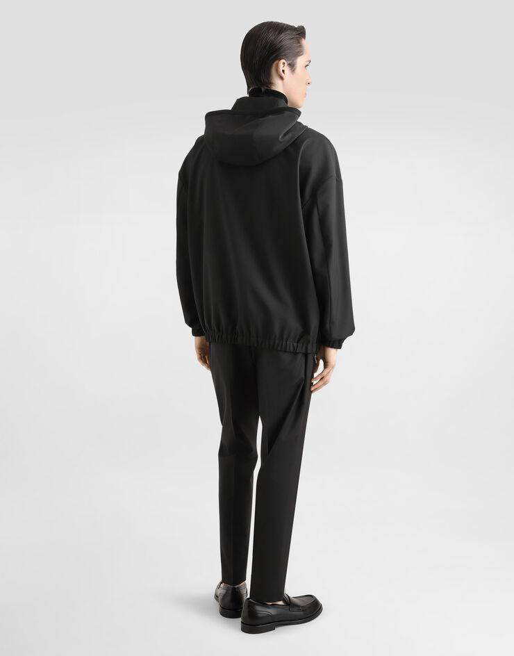 Dolce & Gabbana Blouson en toile de laine avec capuche à plaquette Noir G9BMVTFURK8