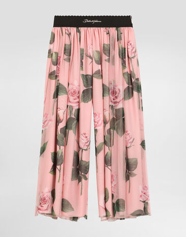 Dolce & Gabbana Hose aus Chiffon mit Rosenprint und Dolce&Gabbana-Logo Drucken L53P46IS1X9