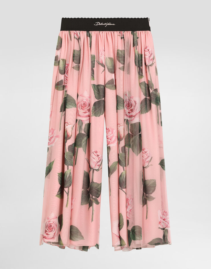 Dolce & Gabbana Chiffon pants with rose print and Dolce&Gabbana logo Print L53P46IS1X9