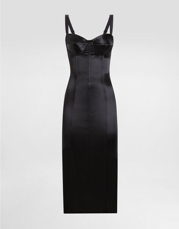 Dolce & Gabbana Satin calf-length corset dress with bra detail Print F6TRQTFSIB5