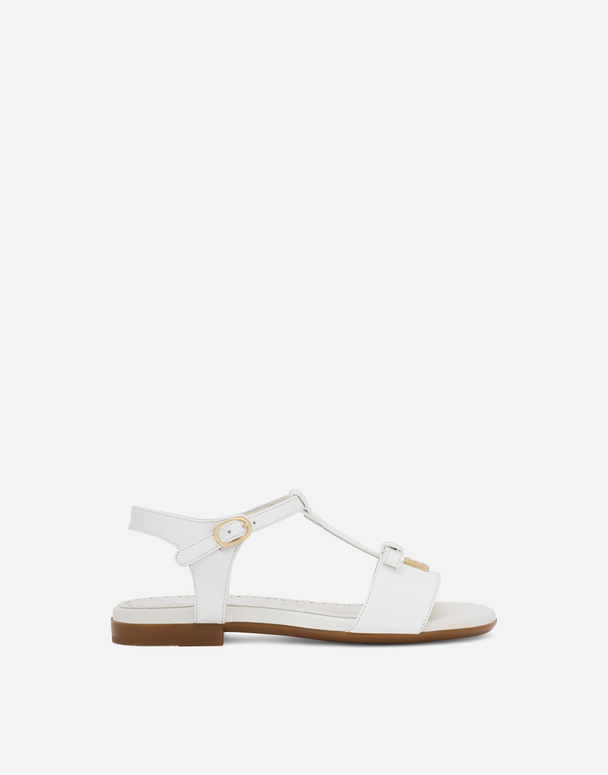 Dolce & Gabbana Patent leather sandals with metal DG logo White D11032A1735