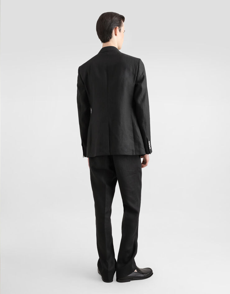 Dolce & Gabbana Double-breasted linen jacket with patch Black G2TJ2ZFU4K6
