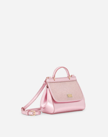 Dolce & Gabbana Sac Sicily en cuir de veau lamé Rose EB0003AA746