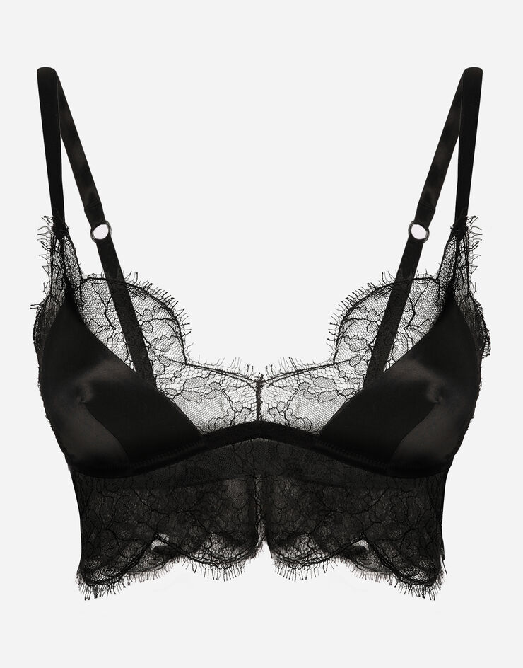 Dolce & Gabbana Reggiseno bralette soft cup in raso con pizzo Nero O1C58TFUAD8