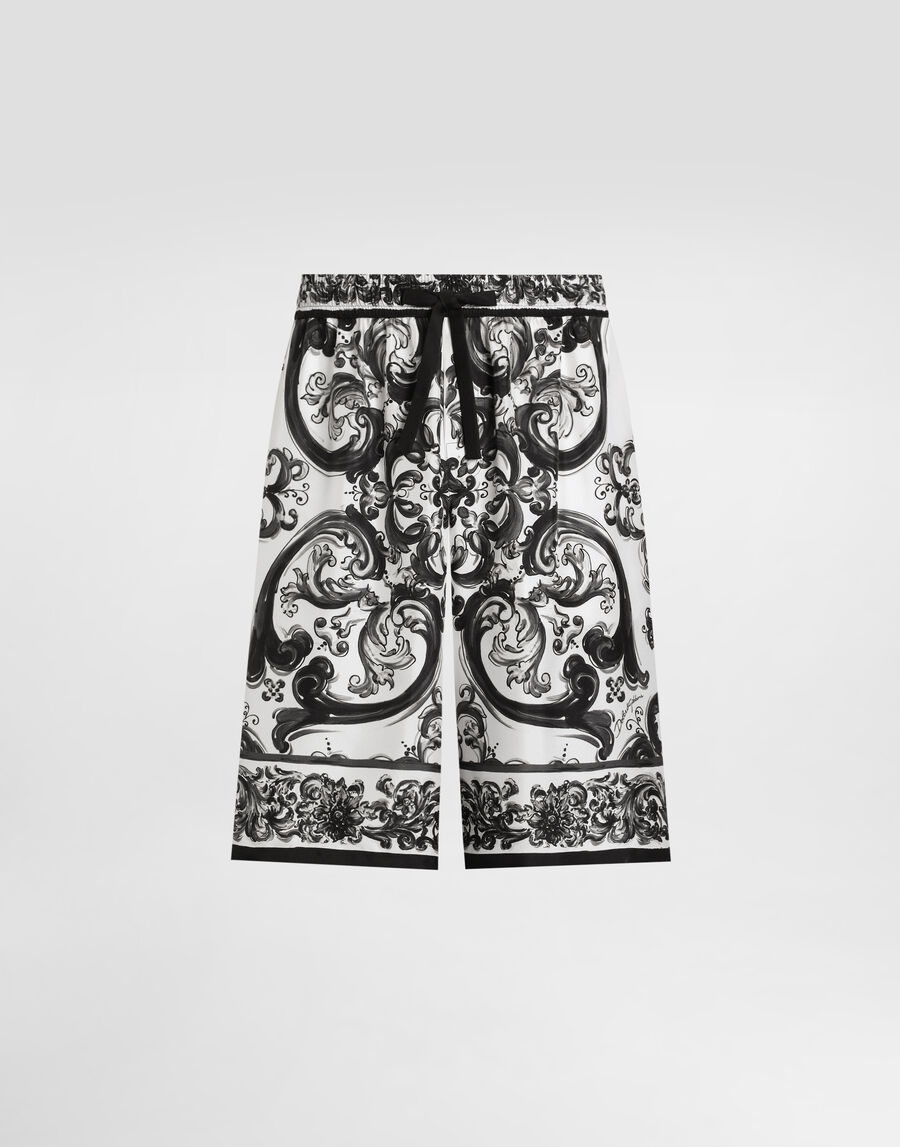 Majolica-print silk twill trousers