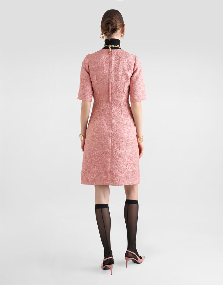 Dolce & Gabbana Abito midi a clessidra in jacquard floreale Rosa F6ARLTHJMQK