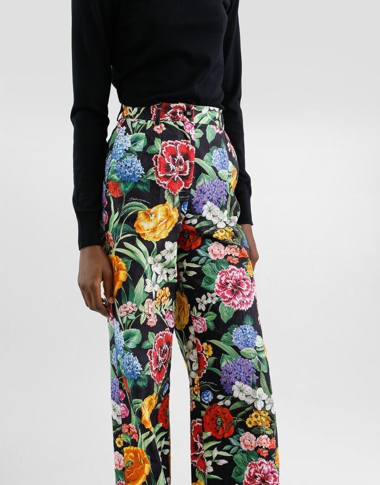 Dolce & Gabbana Pantalones palazzo de jacquard de algodón con estampado de flores Imprima FTCP1TFSFOA