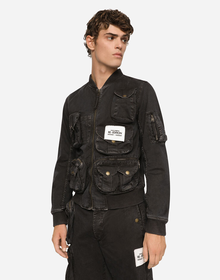 Dolce & Gabbana Multitaschen-Jacke aus Baumwolle stückgefärbt Schwarz G9AHFTGG065