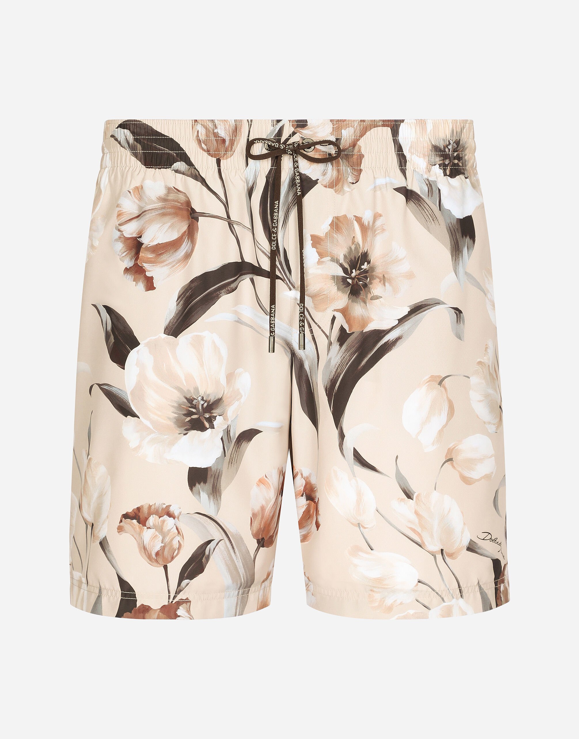 Dolce & Gabbana Mid-rise swim trunks with floral print Print G5IX8THS5RU