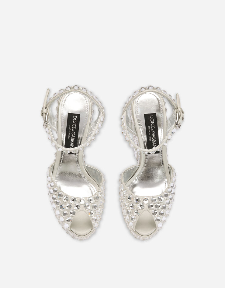 Dolce & Gabbana Sandalia de plataforma en raso y strass termoadhesivos Plateado CZ0290AD955