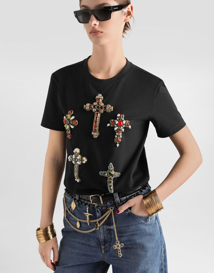 Dolce & Gabbana Cotton t-shirt with embroidery Dolce & Gabbana Cotton t-shirt with embroidery Black F8W54ZGDDXV
