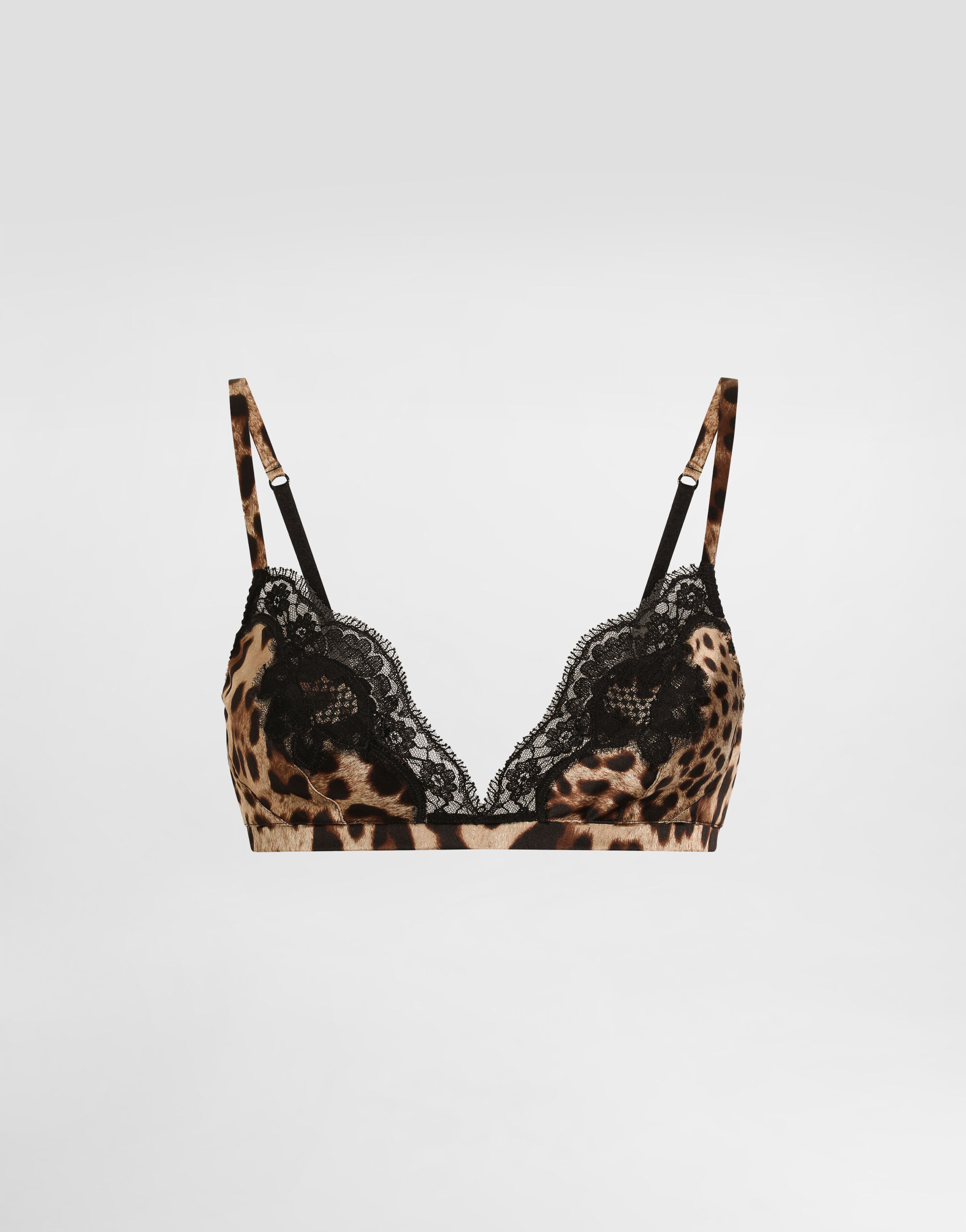 Leopard-print soft-cup satin bra with lace detailing in Multicolor