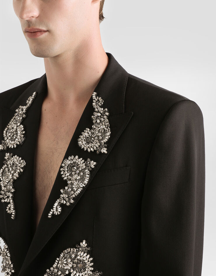 Dolce & Gabbana Single-breasted jacket with jewel embellishments Black G2QU6ZGK256