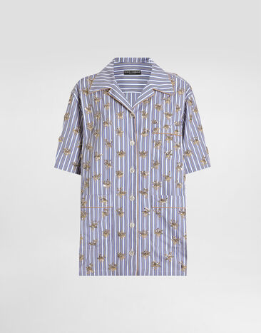 Dolce & Gabbana Poplin shirt with flower embroidery Multicolor F5U29ZGDDSB