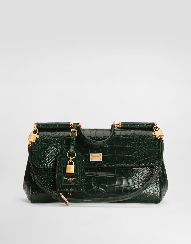 Dolce & Gabbana حقيبة يد My Sicily متوسطة من جلد أليغيتور Green BB7782B2EN0