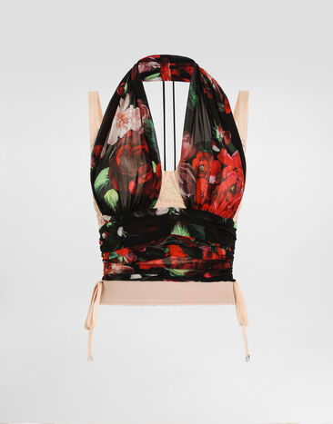 Dolce & Gabbana Marquisette and chiffon corset top with floral print Print F7AW9TIS1Y6