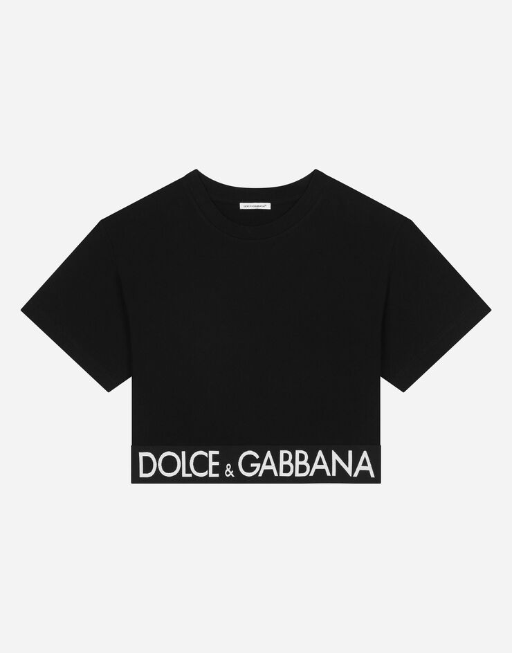 Dolce & Gabbana 로고 스트레치 밴드 저지 티셔츠 블랙 L5JTHRG7E3K