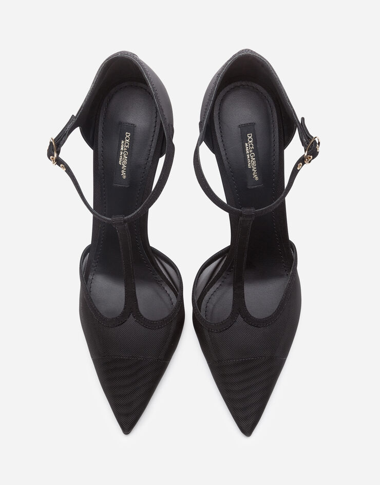 Dolce & Gabbana T-strap sandals in mesh and grosgrain BLACK CD1515AX975