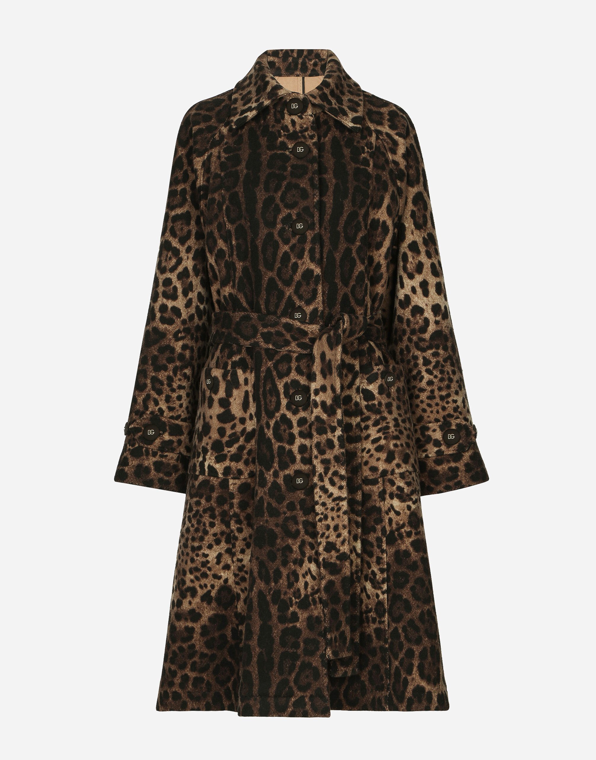 Belted leopard print wool coat in Animal Print for Dolce Gabbana US