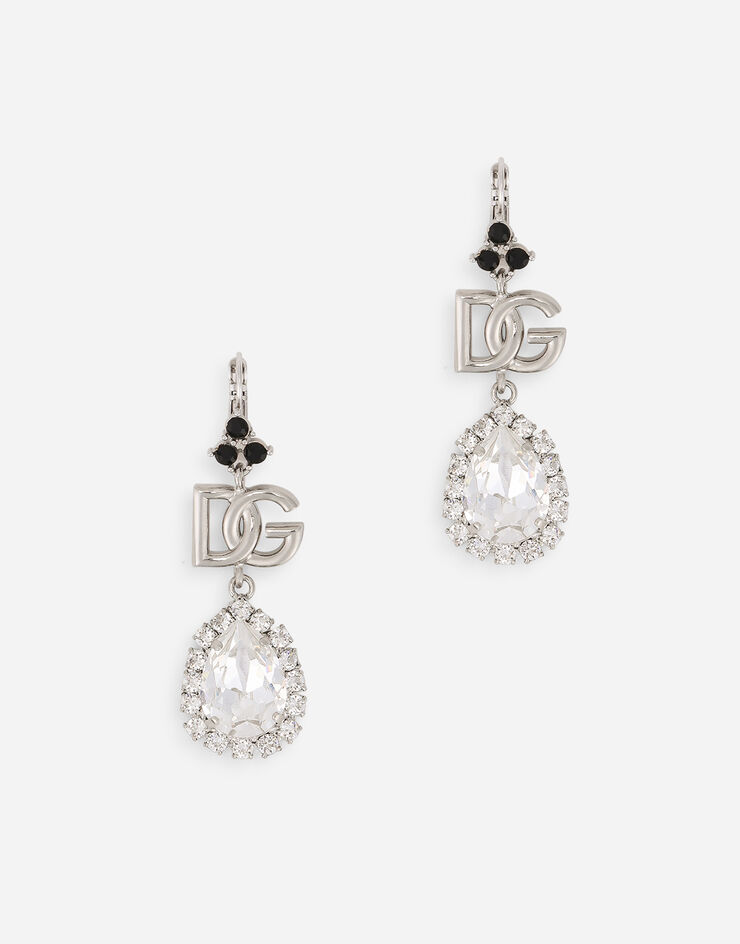 Dolce & Gabbana Drop earrings with rhinestones and DG logo Silver WEO2N3W1111