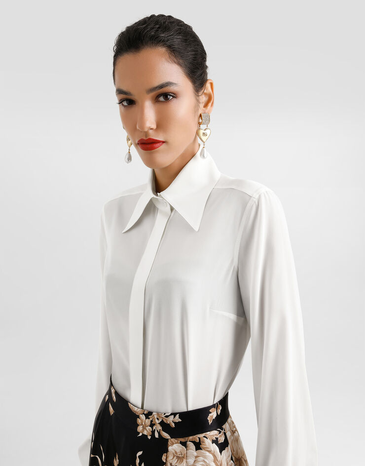 Dolce & Gabbana Chemise en crêpe de Chine Blanc F5R64TFUAGM