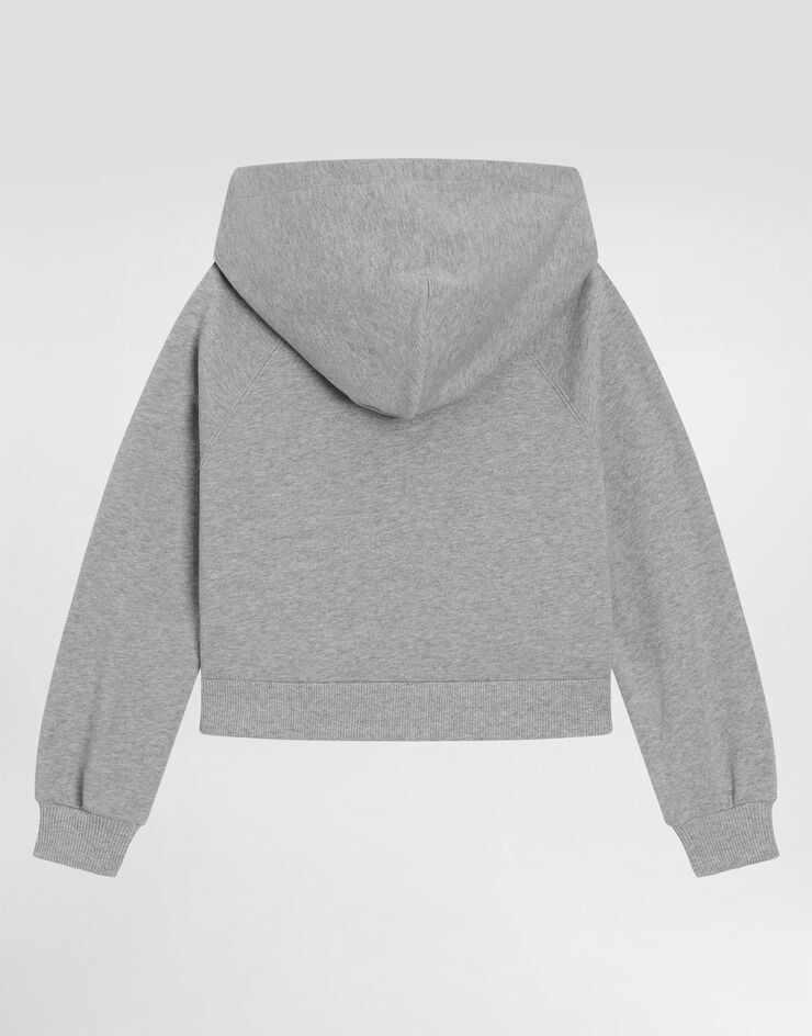 Dolce & Gabbana Oversized fleece hoodie with Dolce&Gabbana embroidery Grey L5JWBYG7PDU