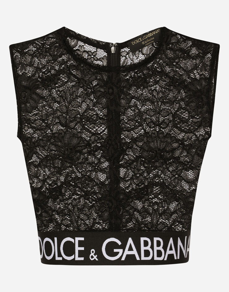 Dolce & Gabbana Top aus Spitze Schwarz F758UTFLRFE