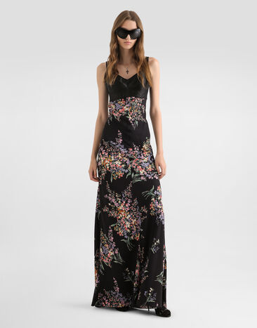 Dolce & Gabbana Flower bouquets-print long charmeuse dress Multicolor F60G8TFSA8N