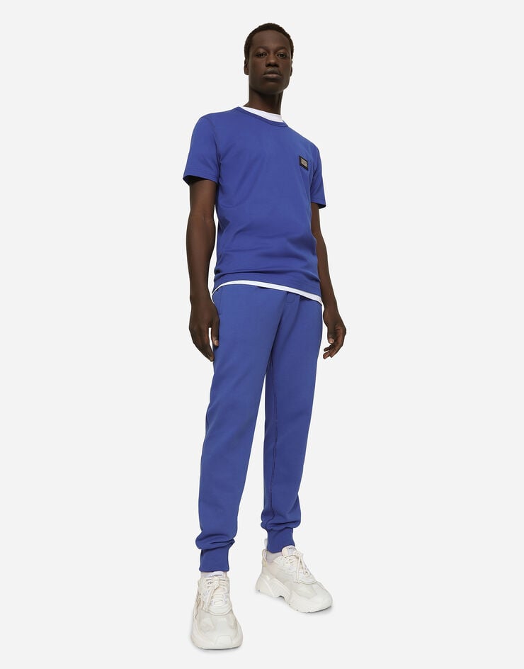 Dolce&Gabbana Jersey jogging pants with branded tag Blue GVXQHTG7F2G