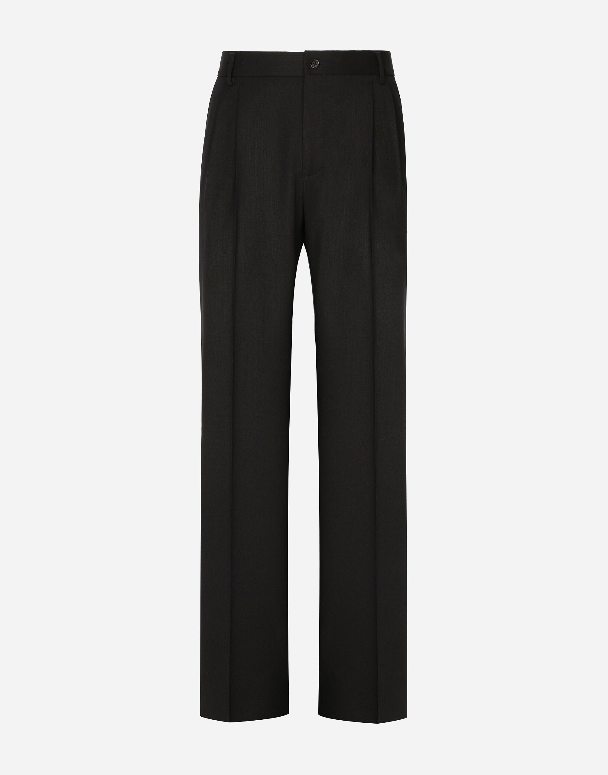 Stretch virgin wool pants with straight leg in Black for Men Dolce Gabbana