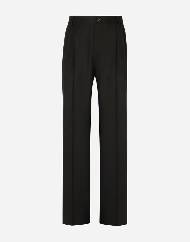 Dolce & Gabbana Pantalon jambe droite en laine vierge stretch Noir GYZLHTFUBE7