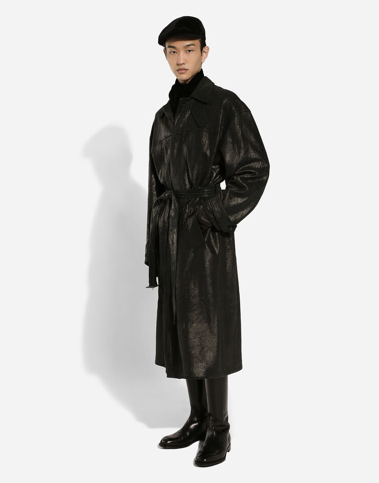 Dolce & Gabbana معطف ترنش جلدي بحزام أسود G048ELHULVR