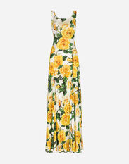 Dolce & Gabbana Long organzine round-neck dress with yellow rose print Print F6GAZTHS5Q0