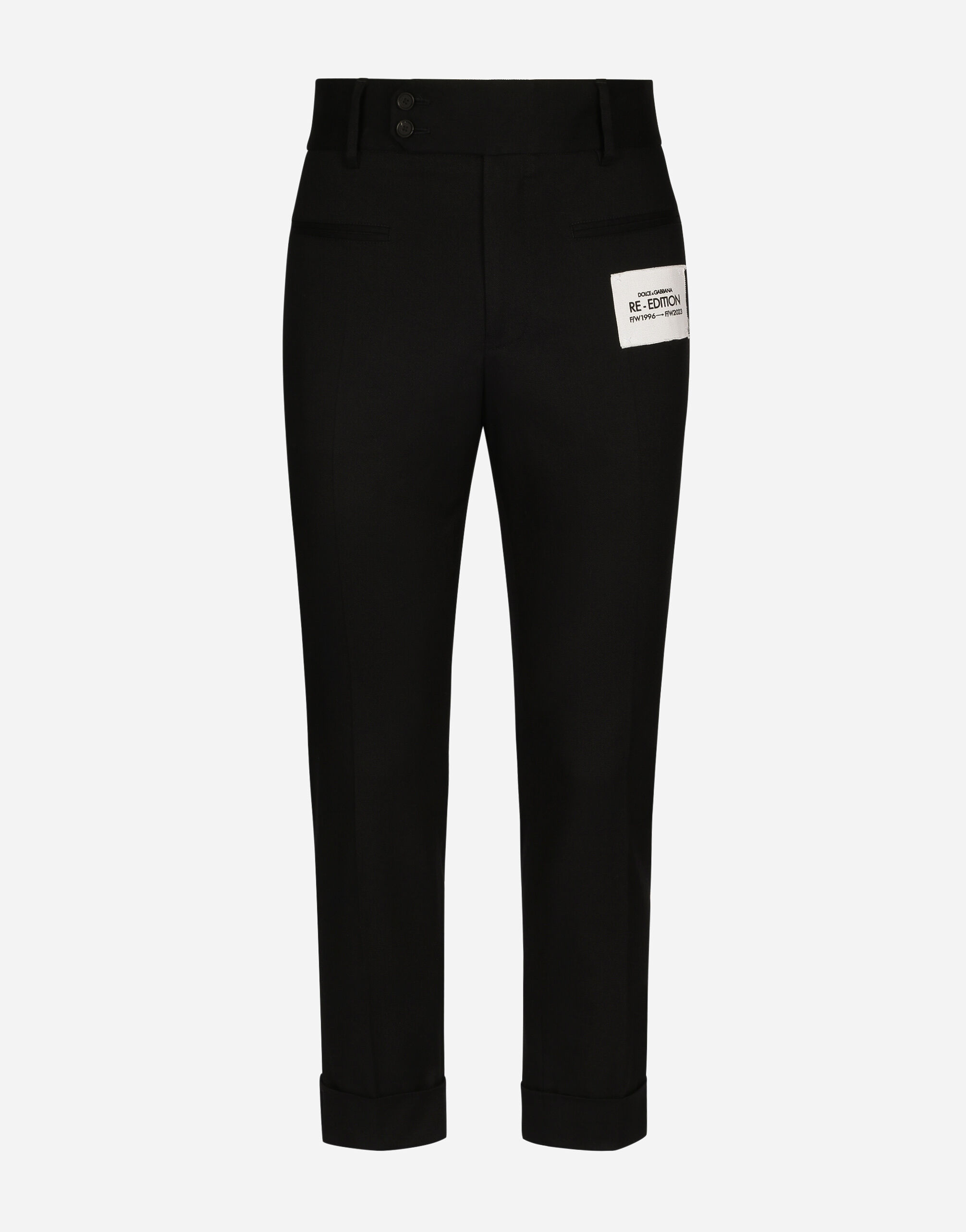 Dolce & Gabbana Pantalón de dril elástico con etiqueta Re-Edition Negro G5LQ3TGH460