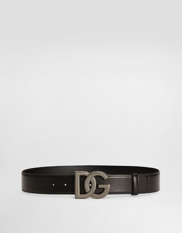 Dolce & Gabbana Calfskin belt with crossover DG buckle logo Black BC4630AO776