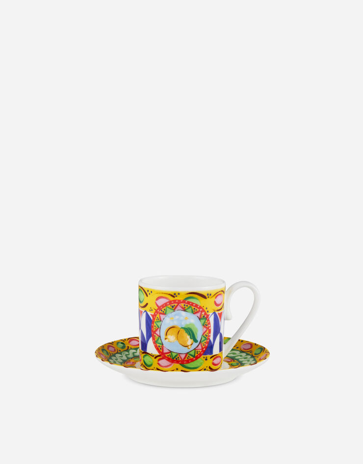 Dolce & Gabbana Tazza Caffè con Piattino in Porcellana Fine Multicolor TC0S01TCA07