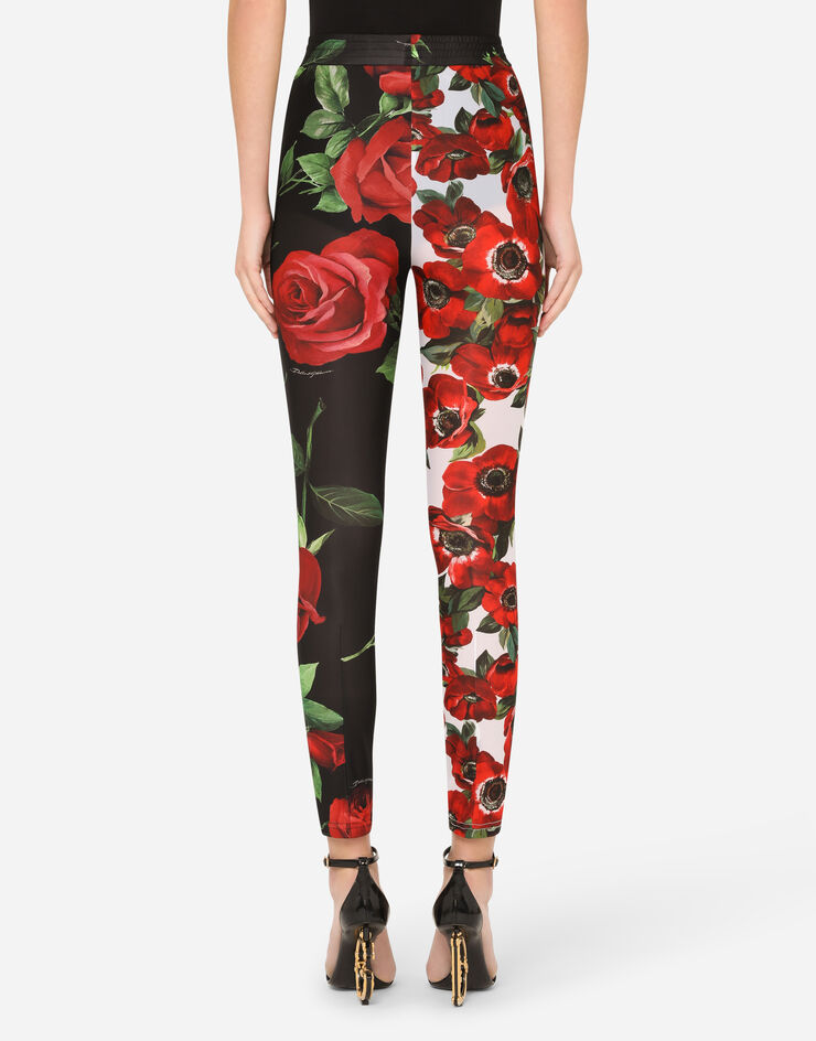 Dolce & Gabbana Jersey leggings with anemone and rose print BLUE FTB1ITGDX81