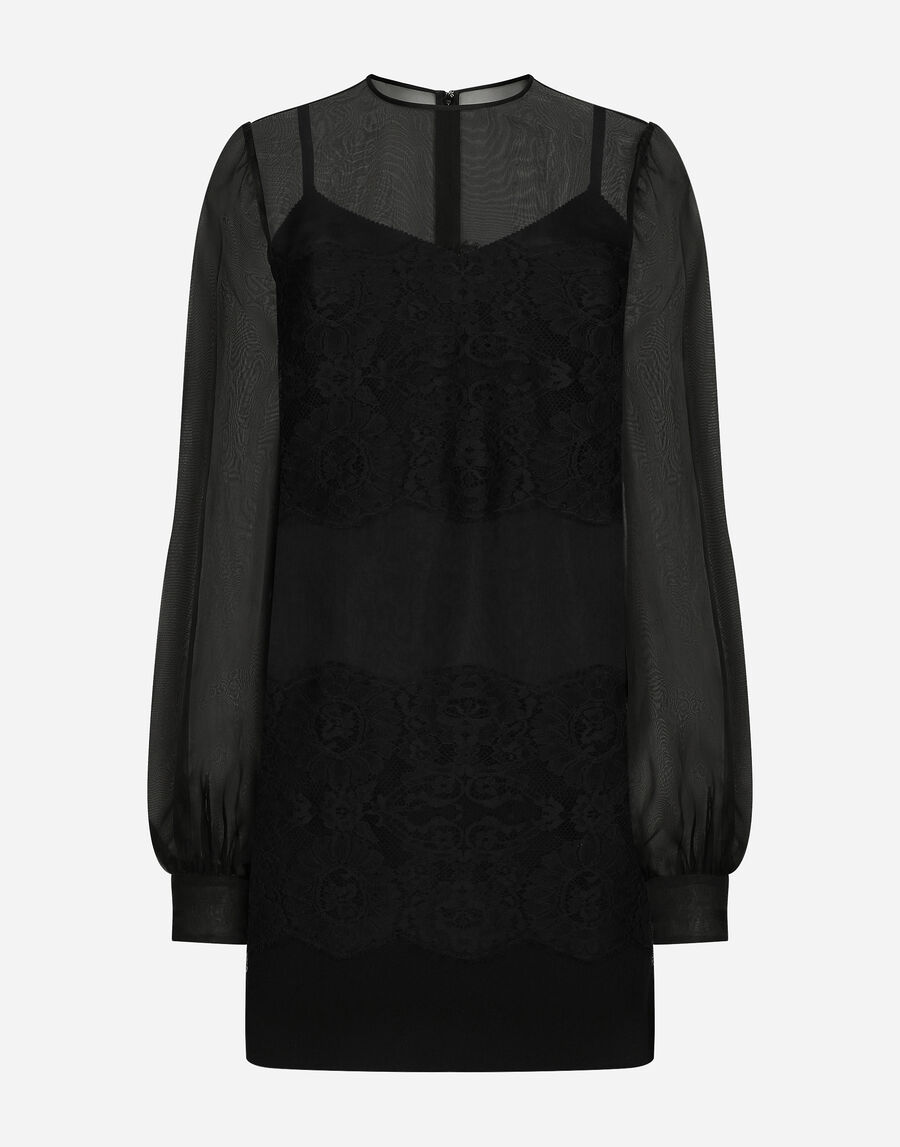 Short organza dress with lace inlay