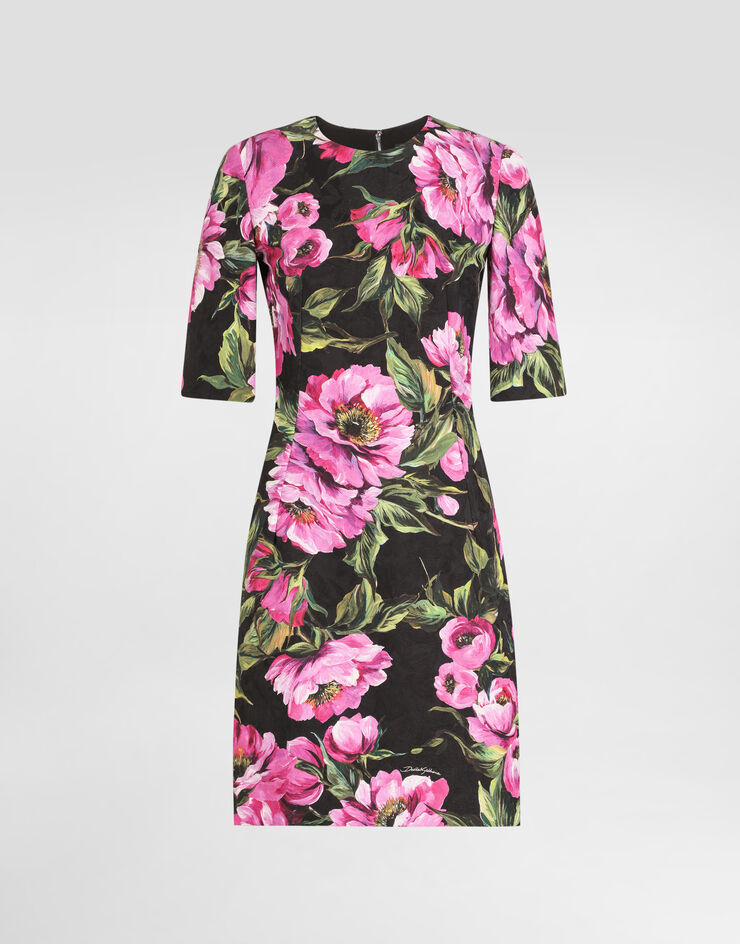 Dolce & Gabbana Sanduhr-Kleid in Midilänge aus Baumwolle Pfingstrosen-Print Drucken F6TMJTFSFN9