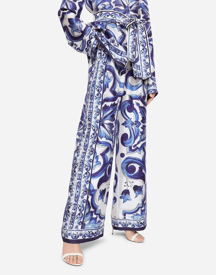 Dolce&Gabbana Pantaloni in twill stampa maiolica Multicolore FTAMPTHI1BC