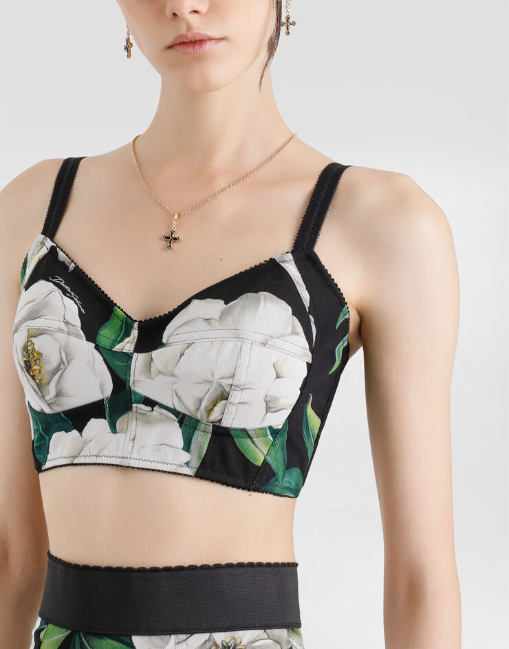 Dolce & Gabbana Bralette-Top aus elastischem Material Gardenien-Print Drucken F7T18TFSSK2