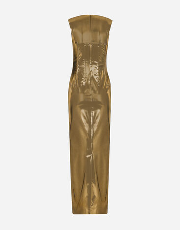 Dolce&Gabbana Long foiled satin corset dress Gold F6DHYTFURMT